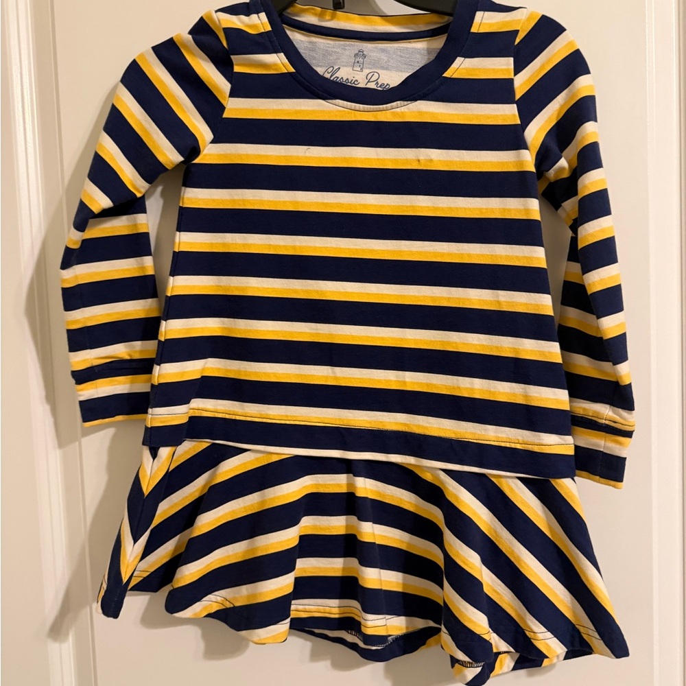 Classic Prep Navy and Yellow Striped Long Sleeve Tee Size 5